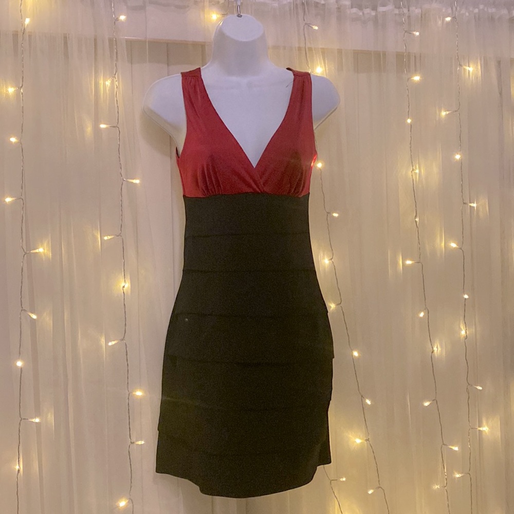 Red and black mini dress